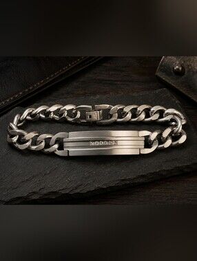 Men's Stainless Steel ID Bracelet Crystal Accent Curb Link 8.5"